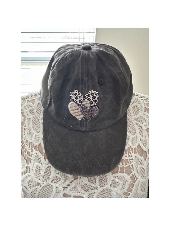 Unbranded Accessories - Charcoal Leopard Print Heart Baseball Cap One Size NEW